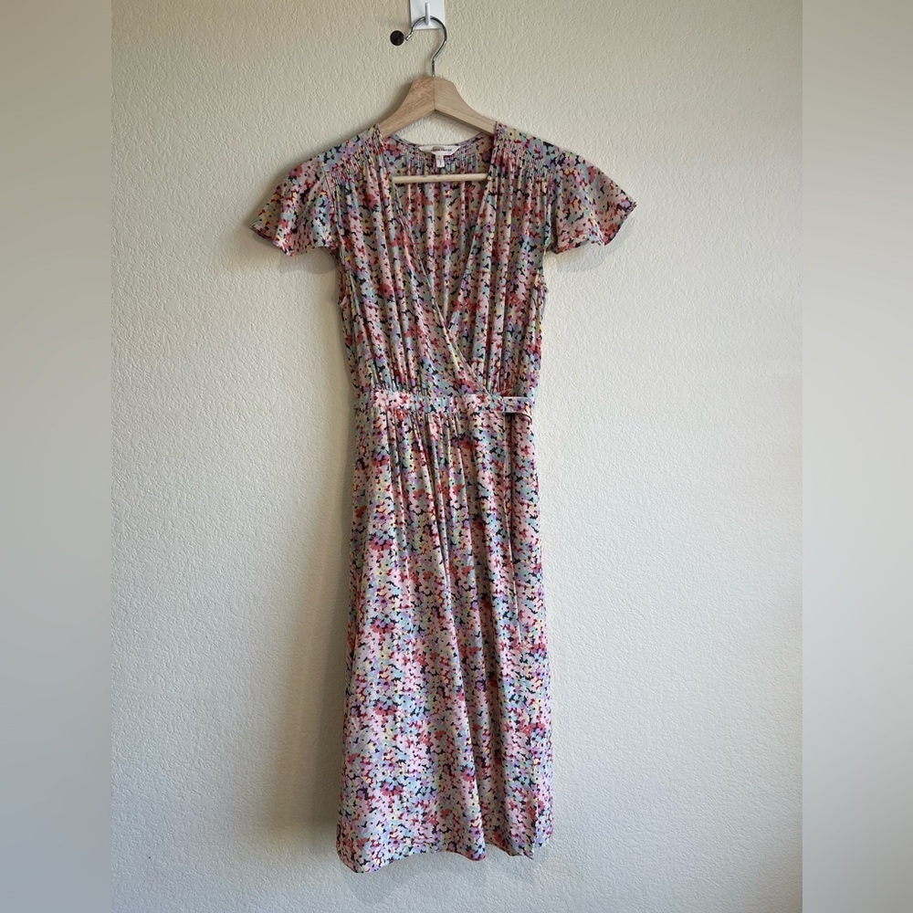 Rebecca Taylor Margo Silk Wrap Dress floral cap‎ sleeves 100% silk dress 0
